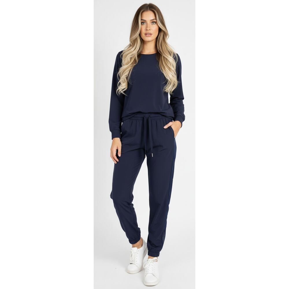 Halara Jogger Pants Womens Small Navy Blue Mesh Panel Elastic Drawstring Waist‎